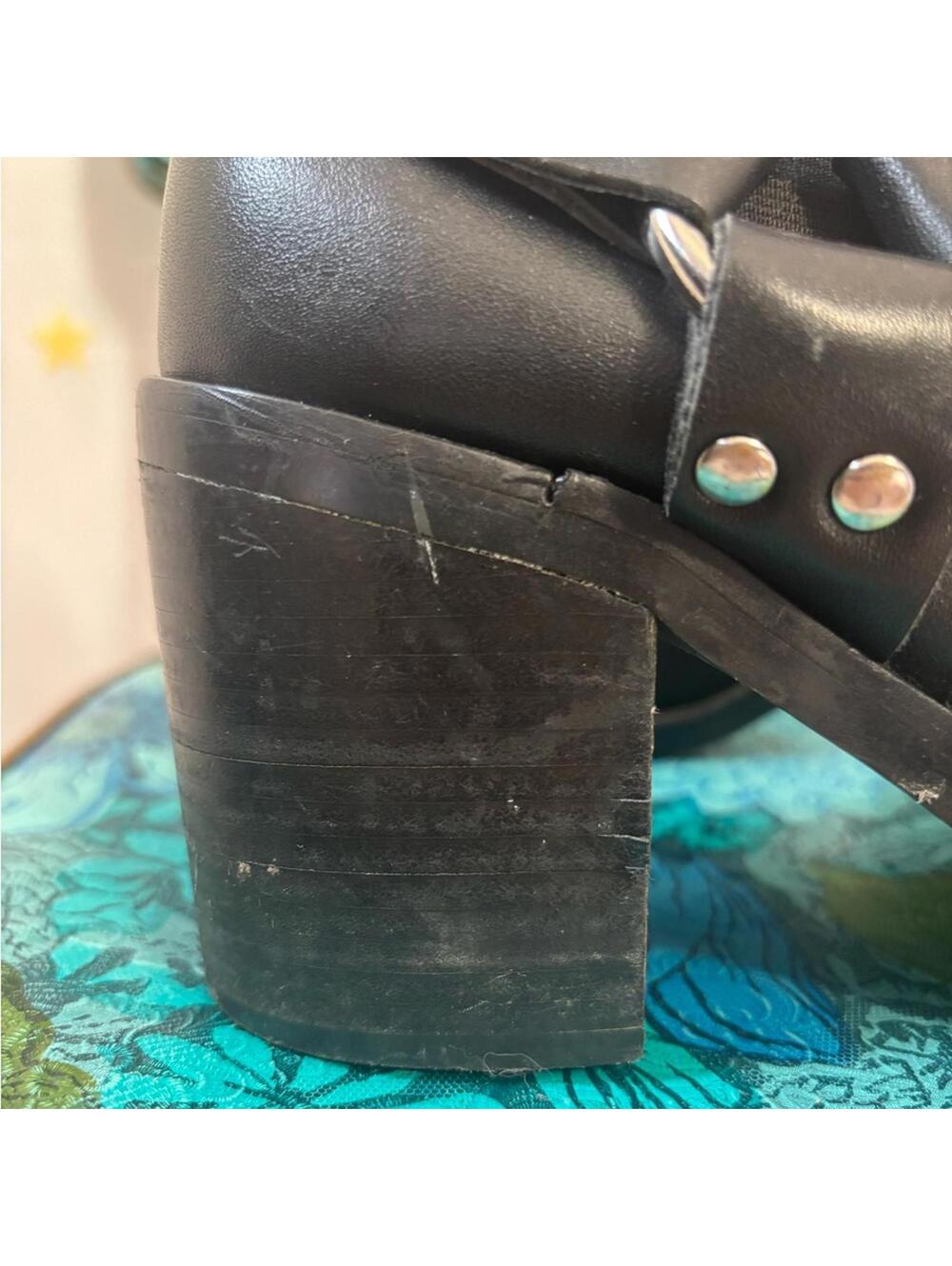 Black Leather Silver Studded Harness Ankle Booties Women’s Size 9.5 - Picture 6 of 12